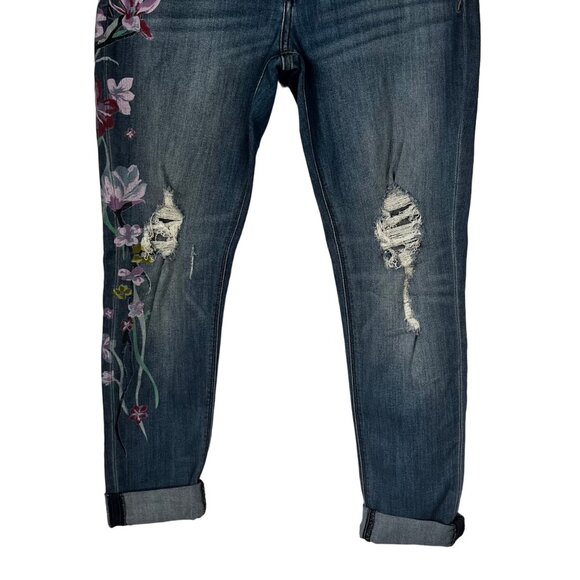 Express Distressed Mid Rise Jeans Womens 10R Stamped Floral - Picture 4 of 11